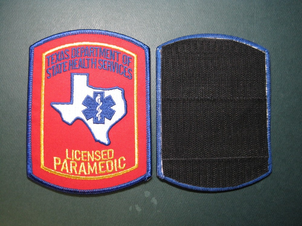 Texas Licensed Paramedic Patch Genuine 3M Hook Applied Shoulder Size Look!