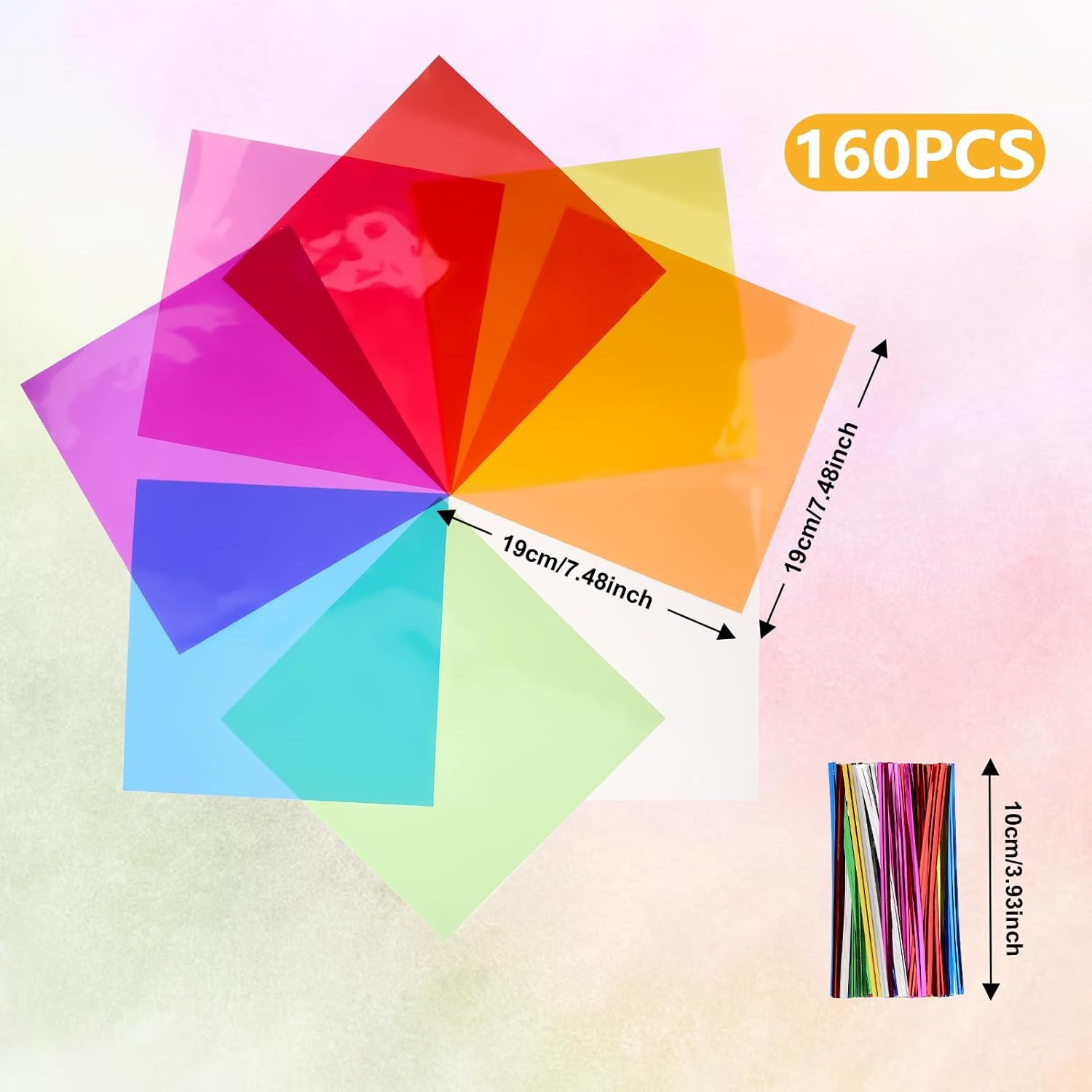 Colored Acetate Sheets - 160 Pack of 7.5x7.5 Inch Craft Transparency Paper