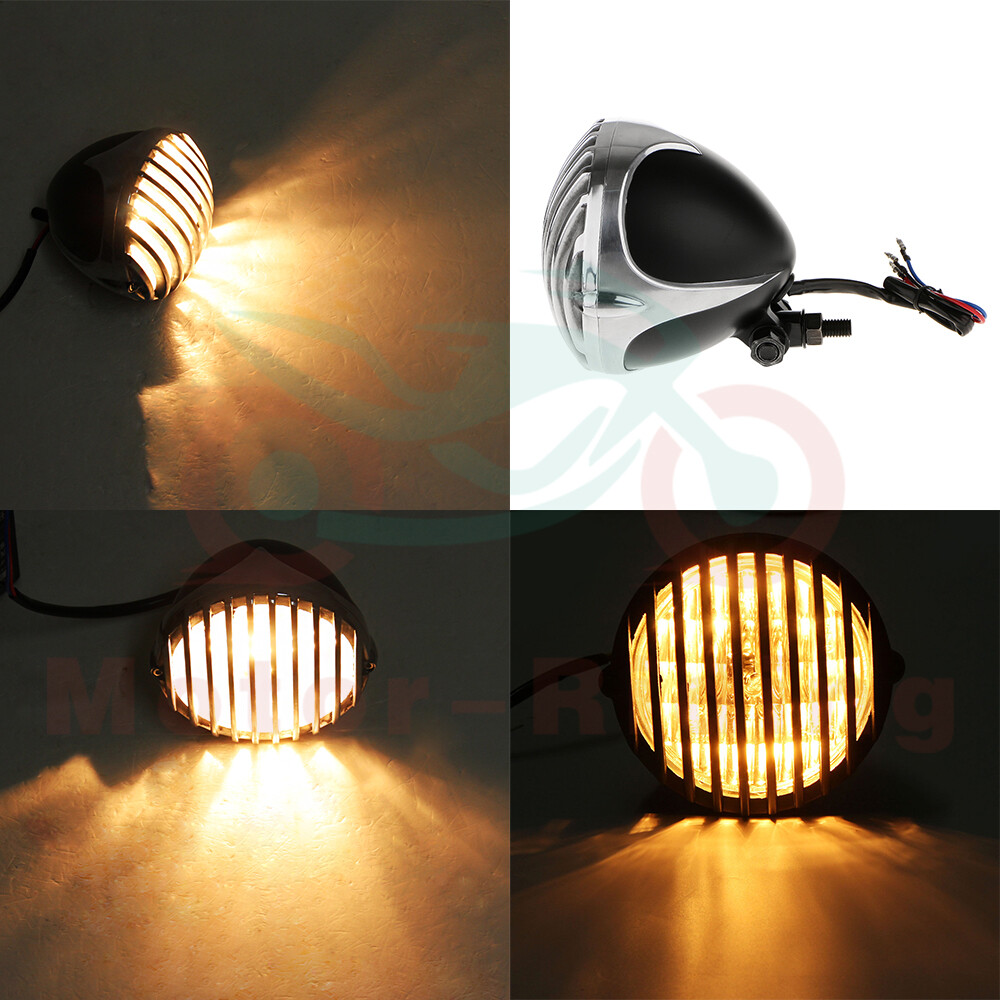 Black Chrome Headlight Finned Prison Grill For Harley Cruiser Chopper Bobber US