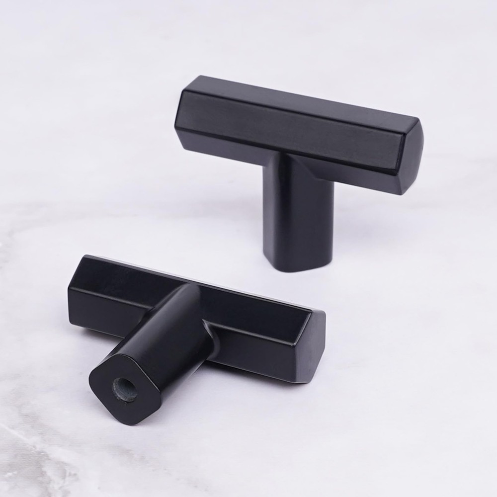 1-2/5'' T Bar Black Cabinet Knobs 4 Pack, Zinc Alloy Matte Black Knobs Handle...