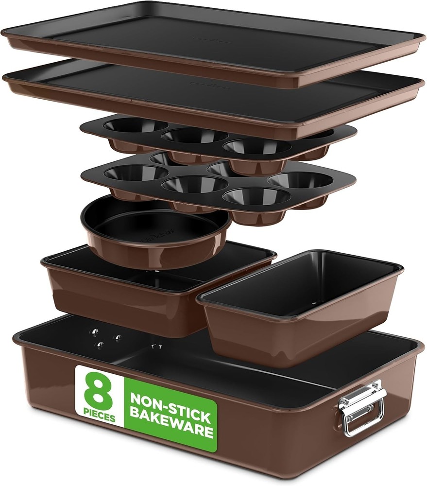 8-Piece Nonstick Stackable Bakeware Set - PFOA, PFOS, PTFE Free Baking Tray S...