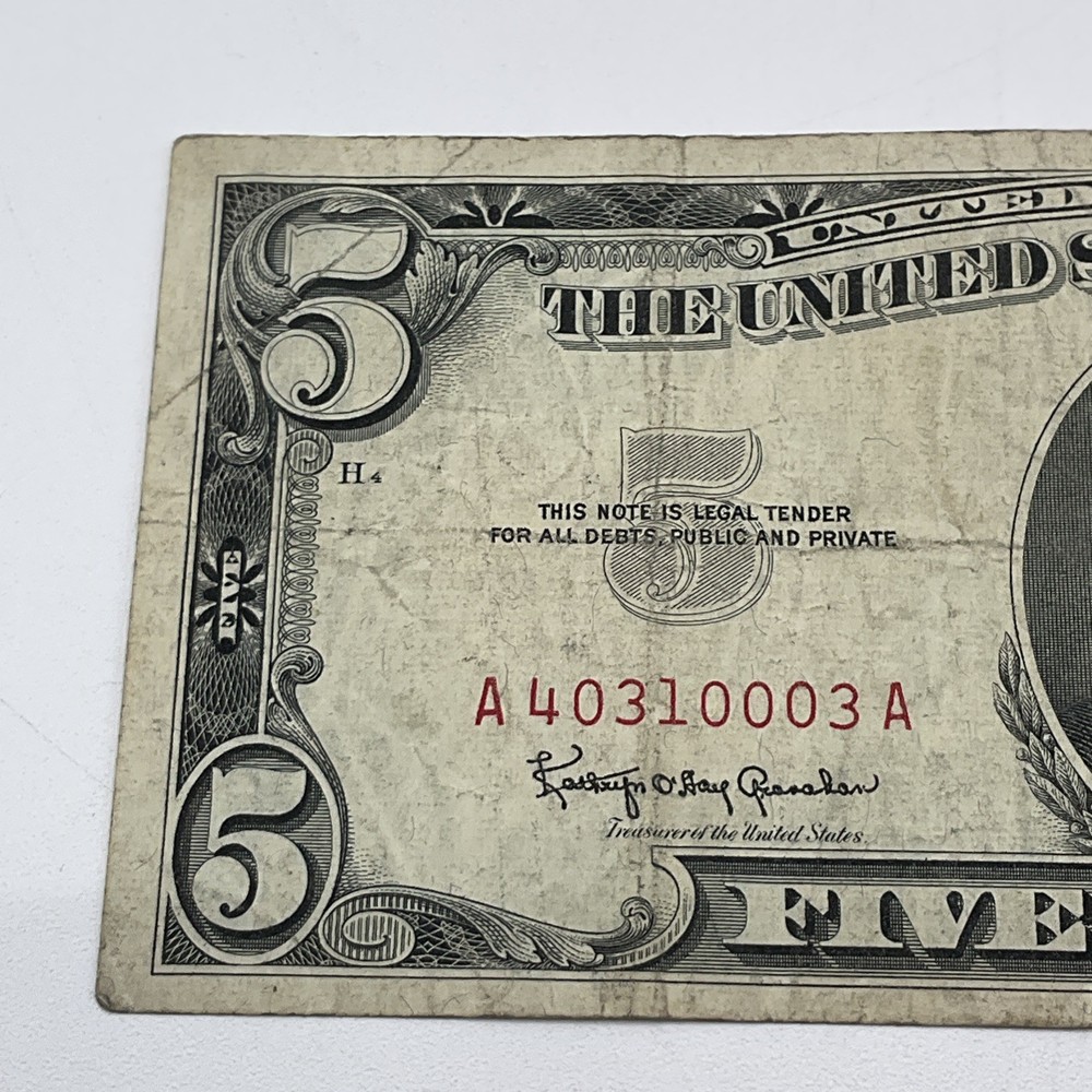 QTY (2) Series 1963 Five Dollar Bill $5 US Note Red Seal