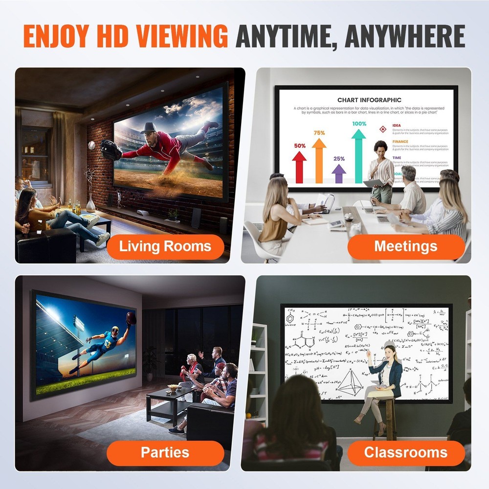 155in 16:9 4K HD Fixed Frame Projector Screen & Wall Mounting Kit Included