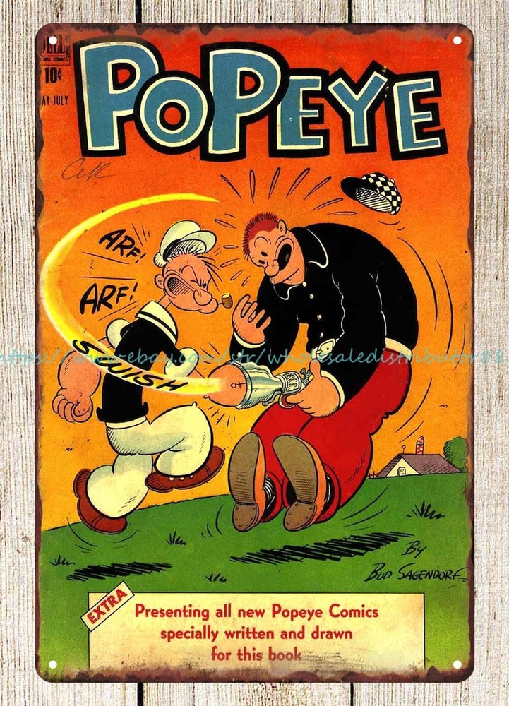 Rustic wall decor popeye Comics 1940s metal tin sign