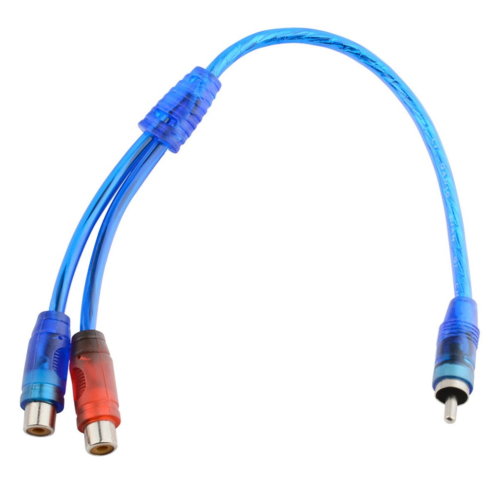 High Quality 12" RCA Audio Jack Cable Split One Channel into Two Plug Blue 2pcs
