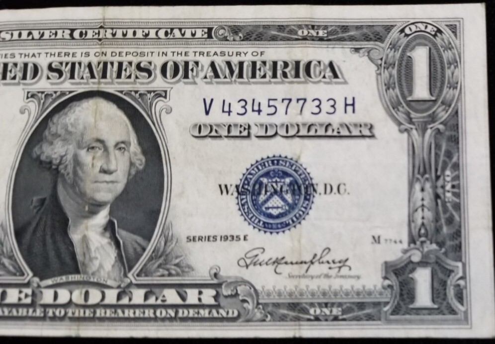 US 1 DOLLAR SILVER CERT. BACK PLATE ERROR
