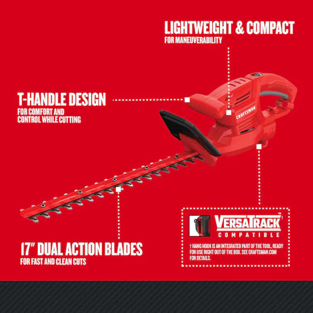 CRAFTSMAN 17" Corded Electric 3.2 AMP Dual Action Blade Hedge Trimmer - NEW!