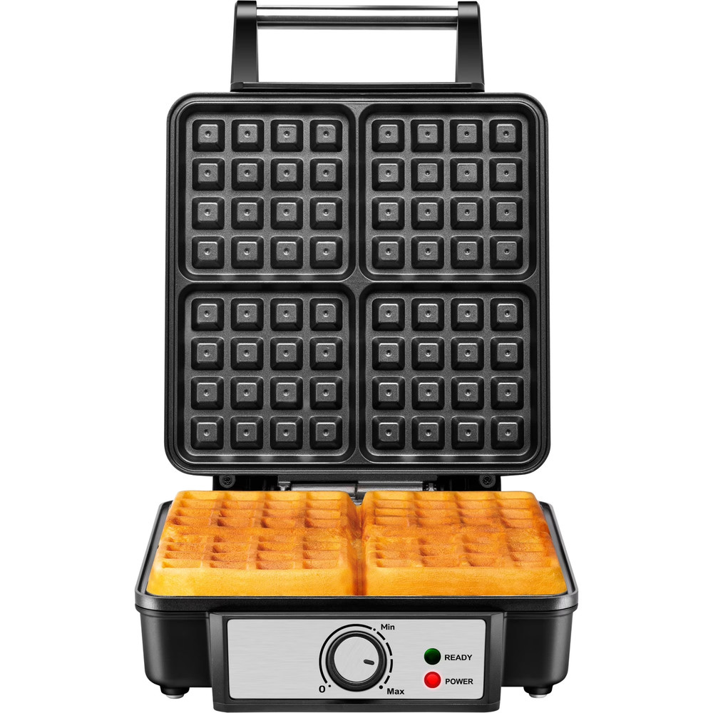 4 Slice Belgian Waffle Maker W/ Adjustable Temperature, Stainless Steel