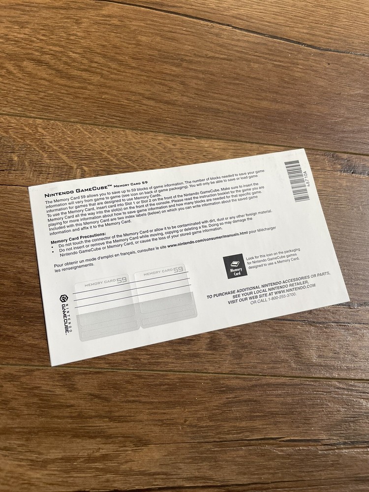 Nintendo Gamecube Console System Memory Card 59 Sticker Label Insert ONLY