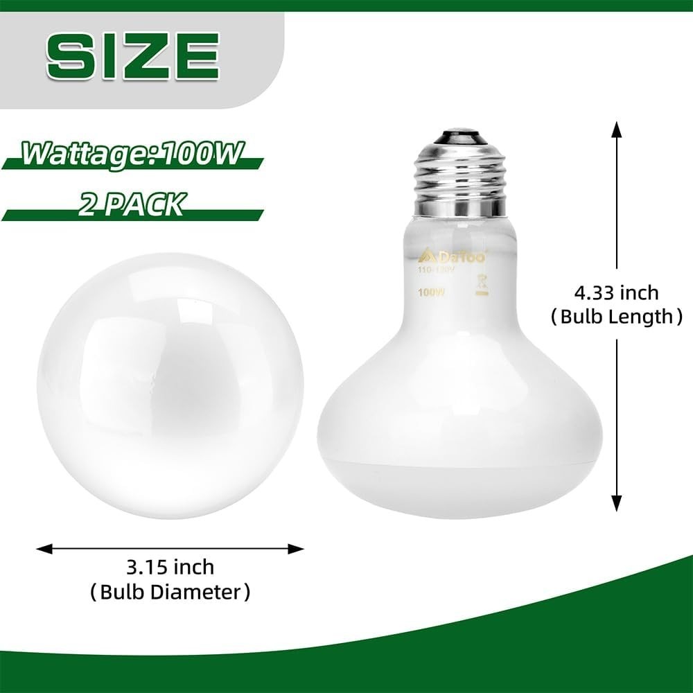2-Pack 100W Reptile Heat Lamp UVA Basking Bulb E26