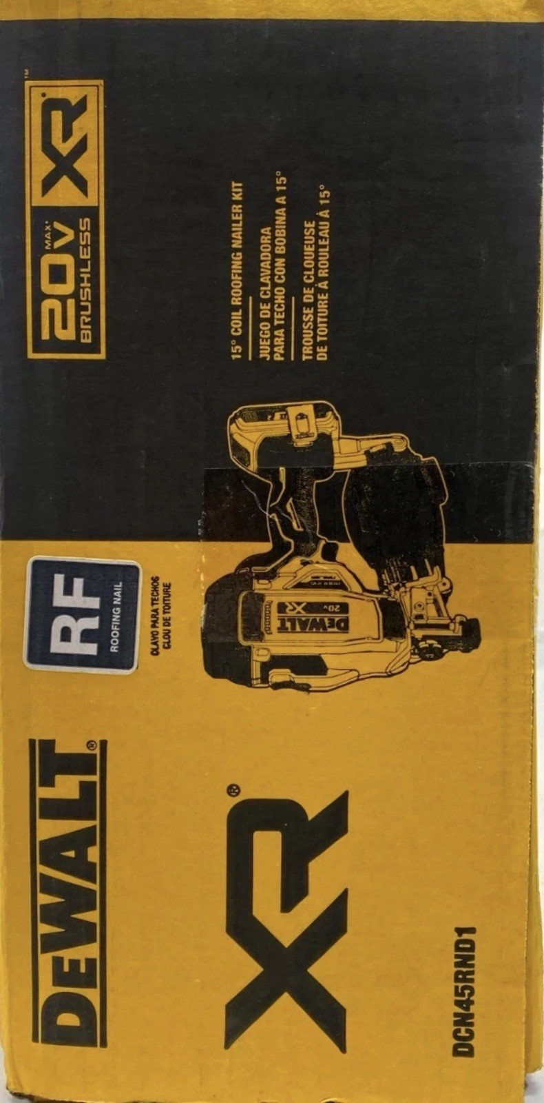 DEWALT 20V XR Brushless 15° Coil Roofing Nailer DCN45RND1 Battery Charger Bag