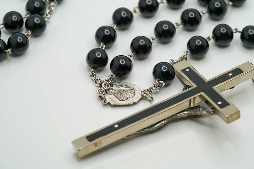 Vintage Long 40" Loop Black Rosary JB45