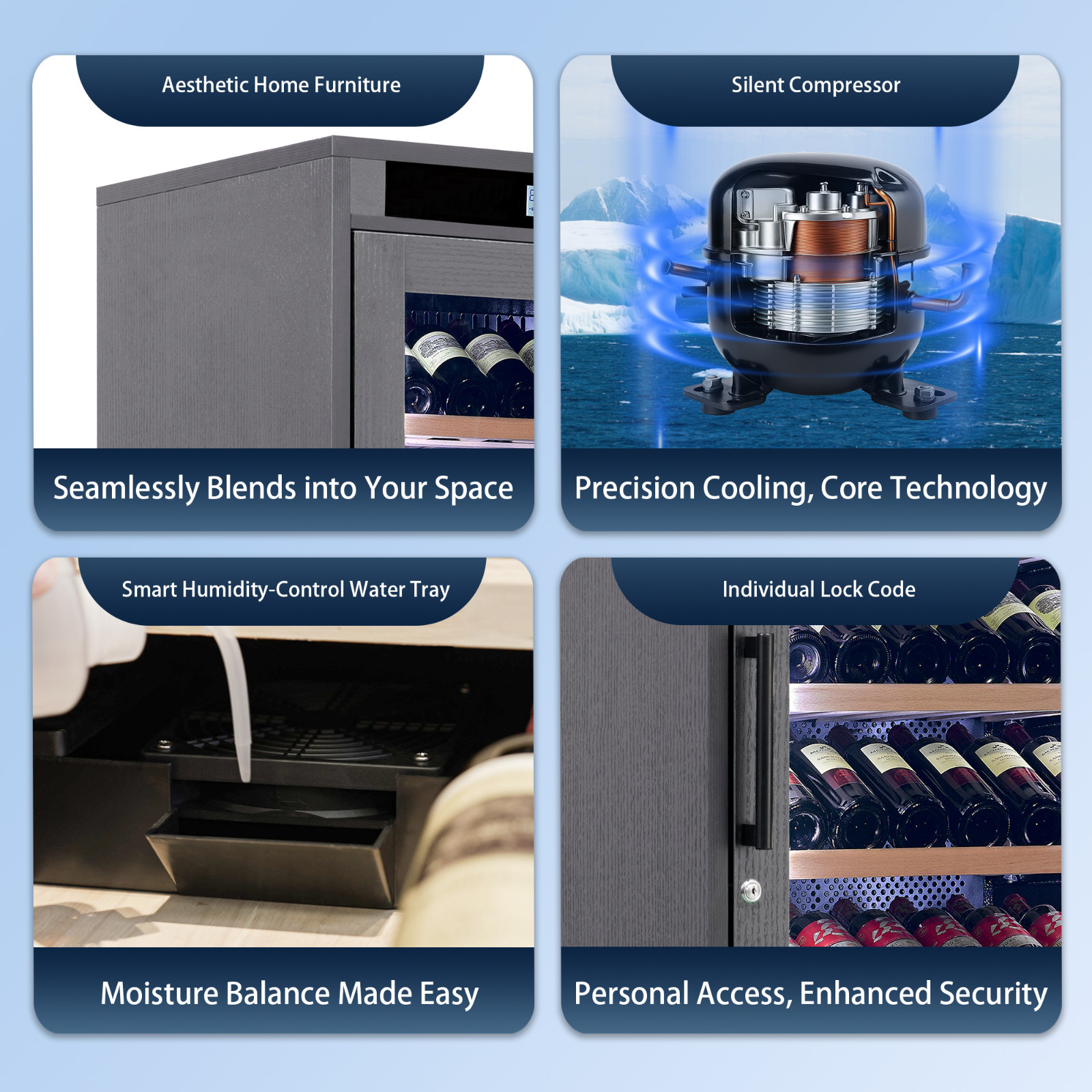 10.6 ft3 Intelligent Temperature-Controlled Multi-Tiered Wood Wine Cabinet