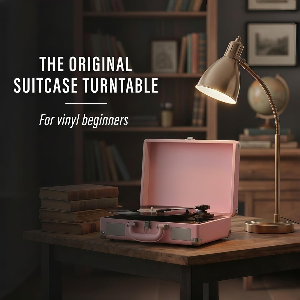 Vinyl Record Player 3 Speed Bluetooth Suitcase Portable Belt-Driven Turntable