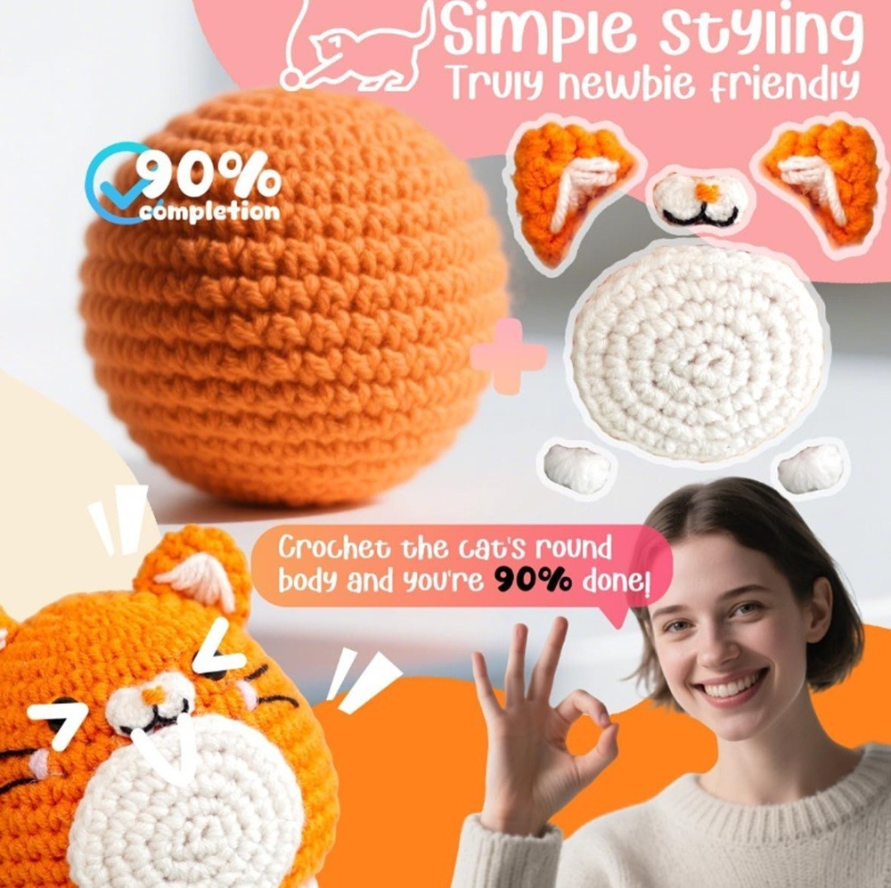 Beginner Crochet Kit 3 Pack Cats Amigurumi DIY Set with Video Tutorials