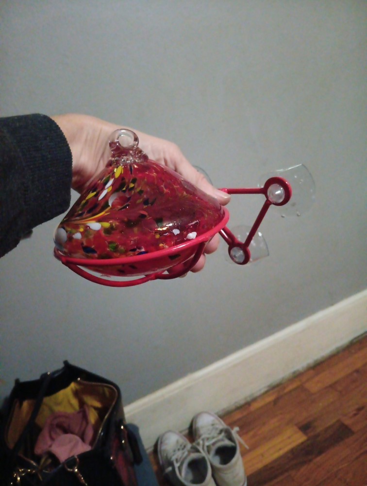 Blown Glass Window Hummingbird Feeder