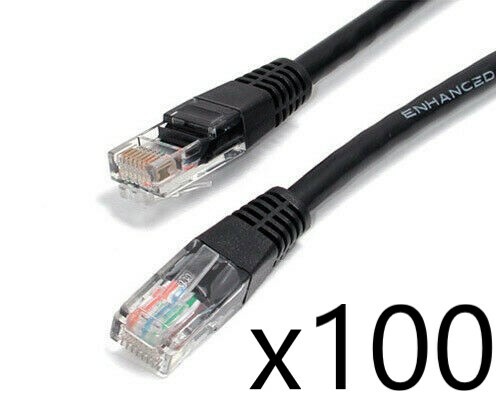 100 Pack Lot - 1ft CAT6 Ethernet Network LAN Router Patch Cable Cord Wire Black