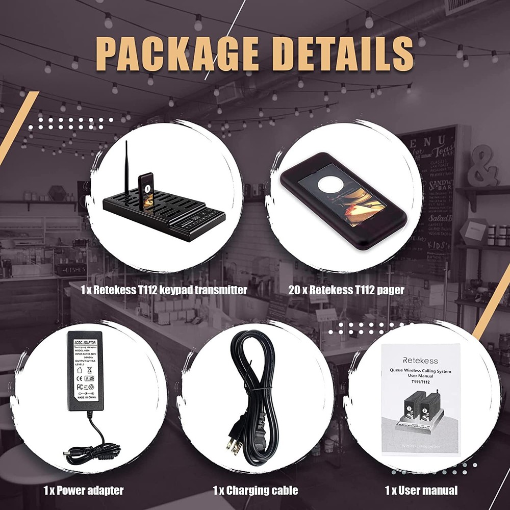 Retekess T112 Wireless Paging Queuing Calling System Restaurant 30 Coaster Bar