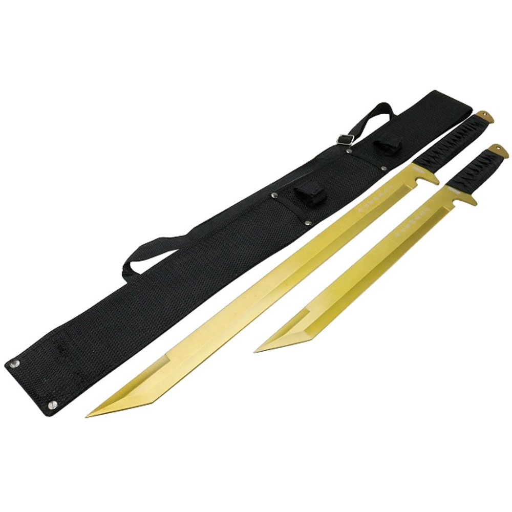 2PC SET 26'' & 18"" Ninja Samurai Katana Swords Machete Full Tang Blade Gold