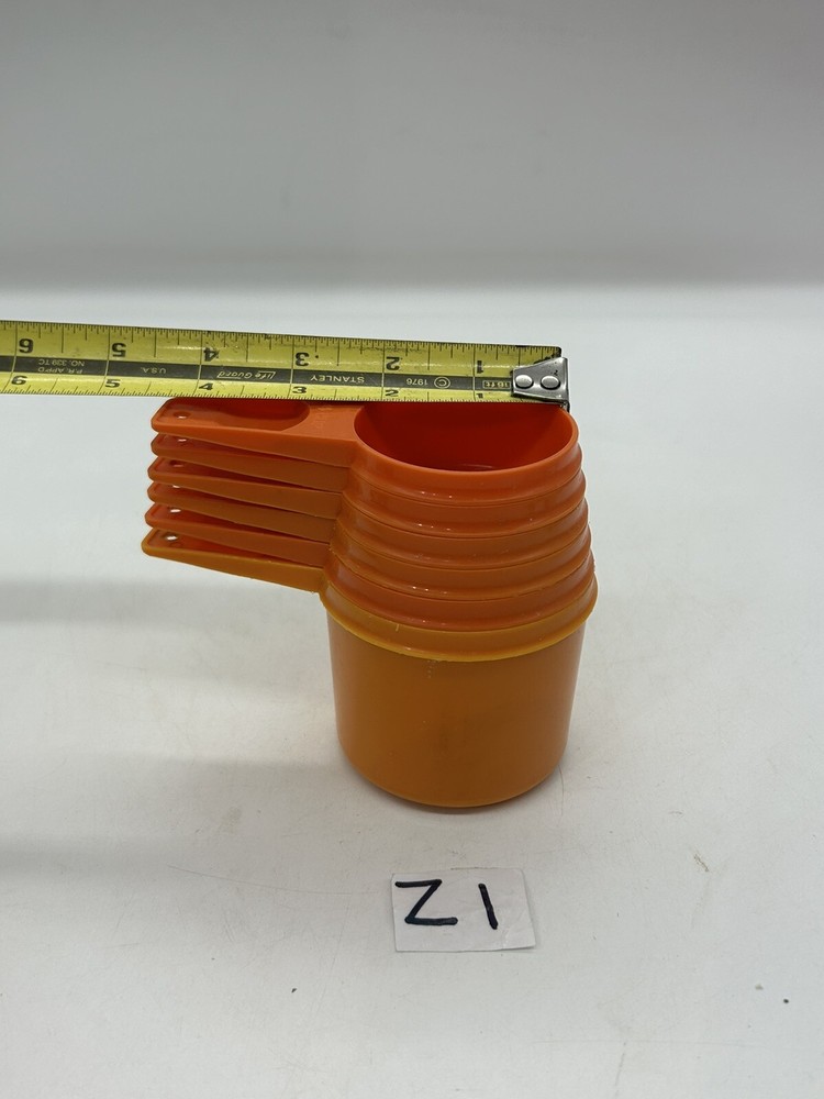Vintage 6 Pc Set Orange Tupperware Stacking Nesting Measuring Cups