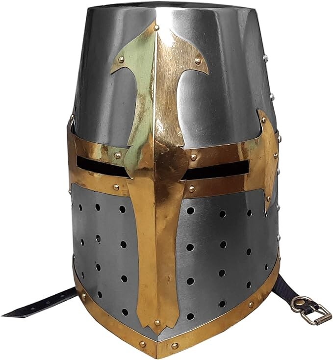 14” Decorative Barrel Brass Helm Crusader Helmet