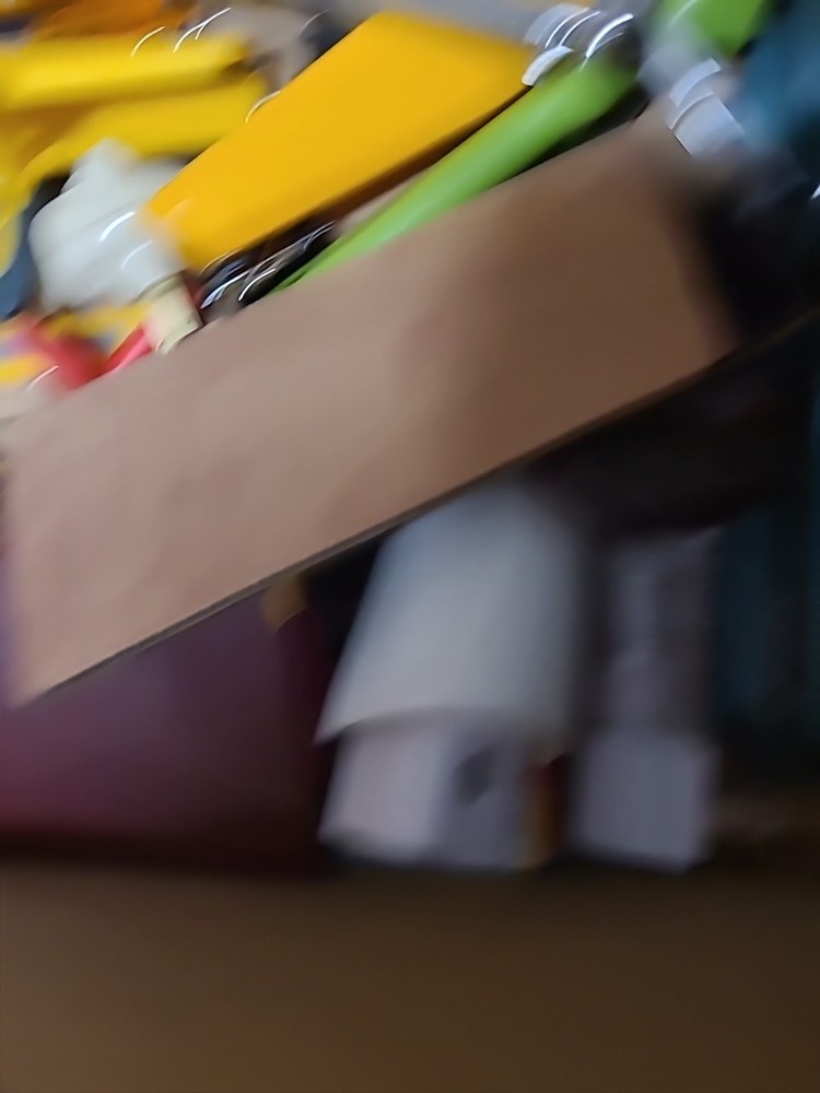 BOX OF HOUSEHOLD ITEMS: SCISSORS, STAPLER, ETC.