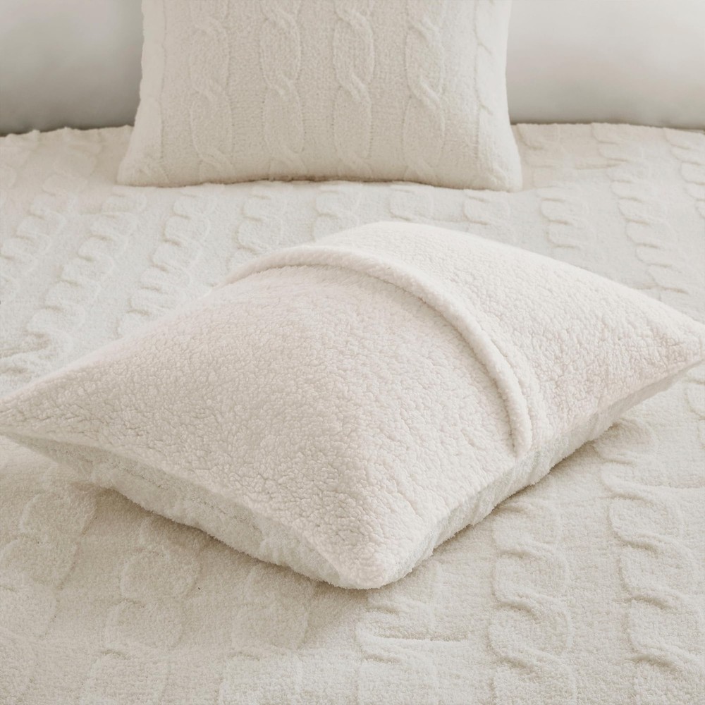 Ellis Cable Knit Comforter Set – Soft Fluffy Chenille with Sherpa Reverse, Co...