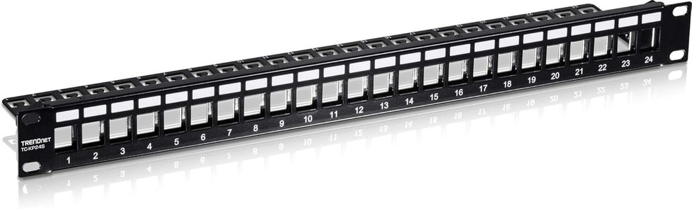 24-Port Blank Keystone Shielded 1U Patch Panel, 1U 19" Rackmount Housing, Protec