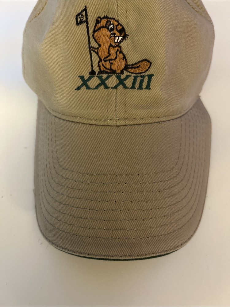 Golf Hat Cap With Beaver Embroidered Khaki With Hook & Loop Strap