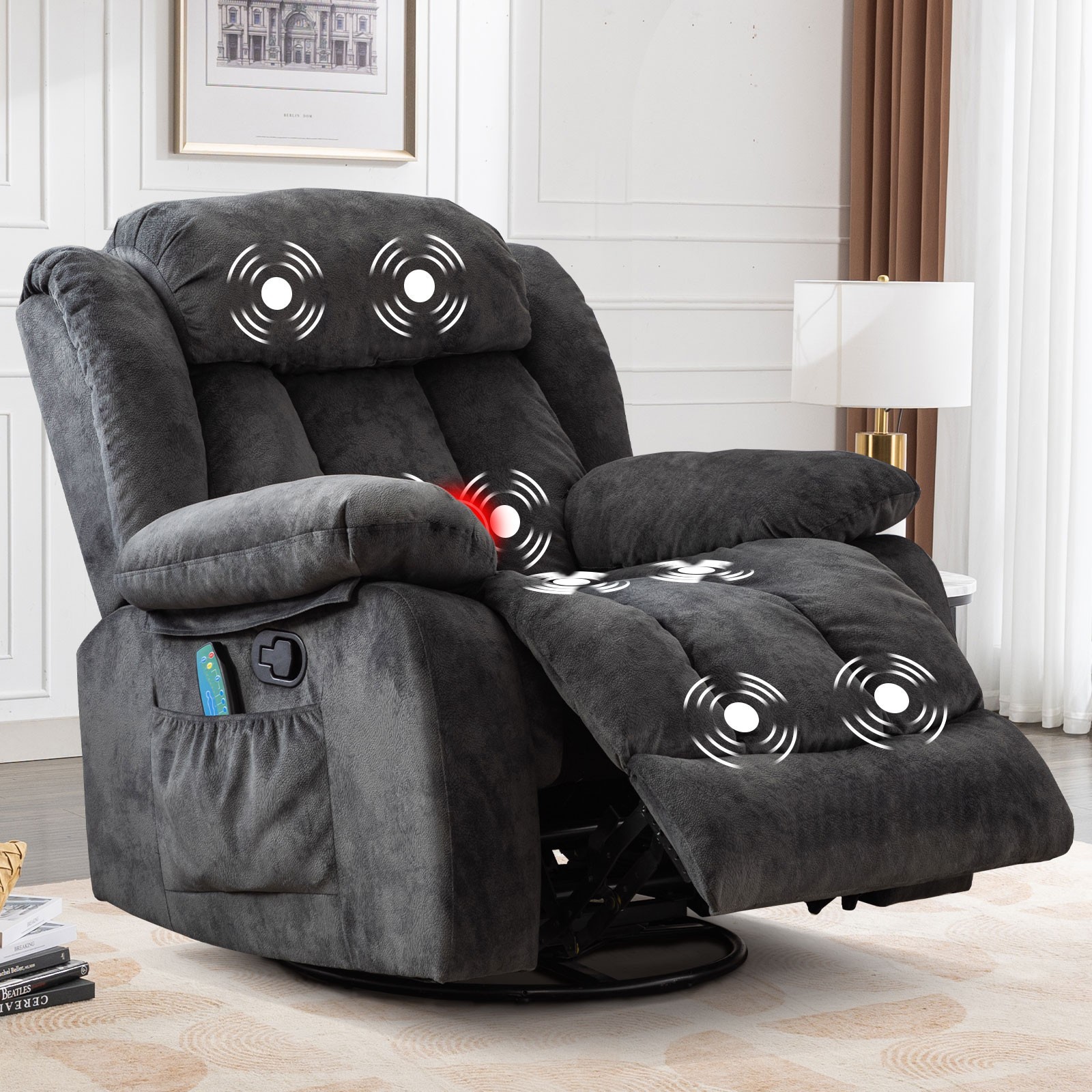 EBELLO Massage Swivel Rocker Recliner Chair w/ Heat & Vibration Manual Recliner