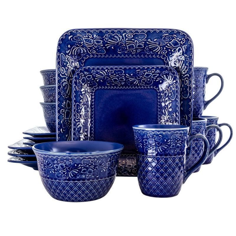 16 Pieces Square Dinnerware Set Stoneware Dishwasher Microwave Safe Baroque