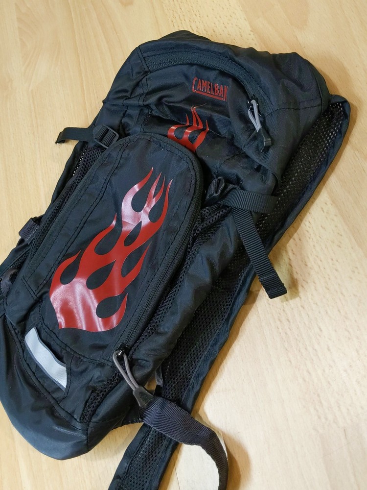 CamelBak Hydration Pack Backpack Mini Mule 1.5L Black Red Flames- No Bladder