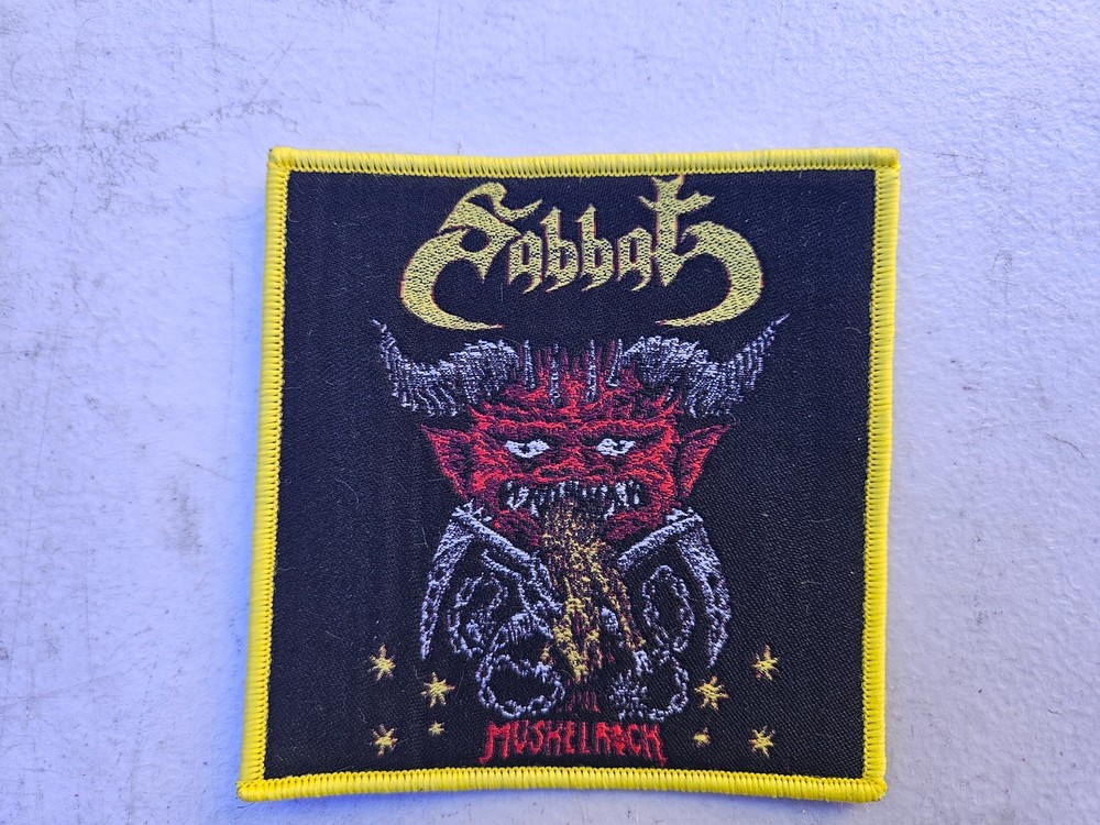 SABBAT, SEW ON YELLOW BORDER WOVEN PATCH