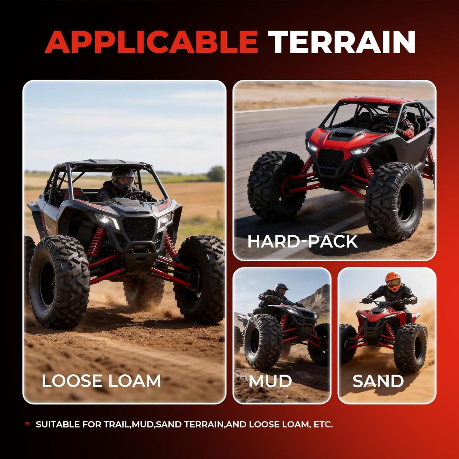 ATV/UTV Tires 25x8-12 Front & 25x10-12 Rear All-Terrain Mud Tires 6-Ply Set of 4