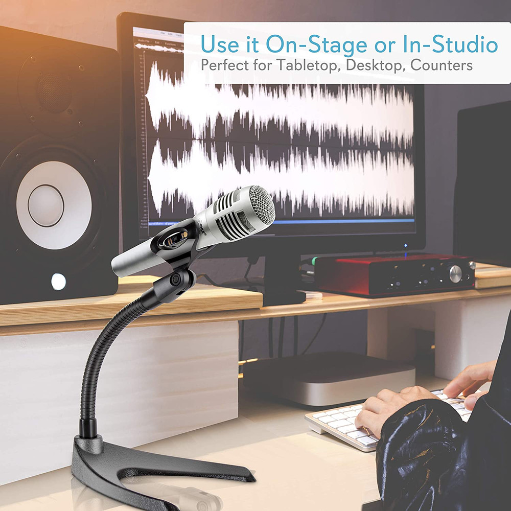 Pyle Desktop Microphone Stand - Universal Tabletop Mic Holder w/ Flexible 8.2