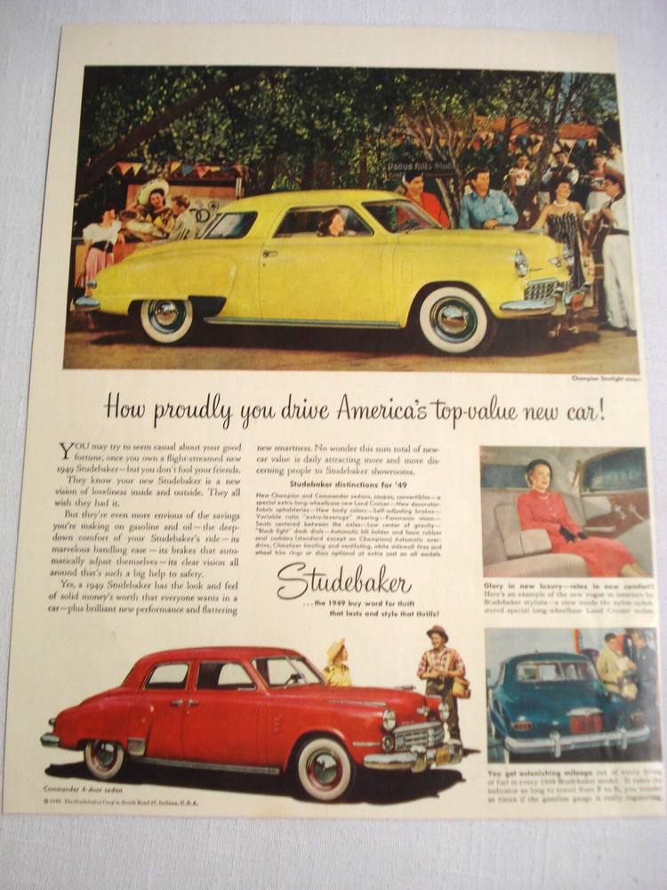 1949 Color Ad Studebaker Champion & Commander