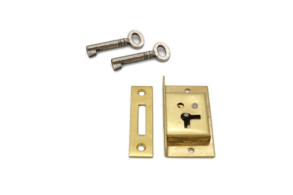 Half Mortise Lock Chest Trunk Small Box Lock Solid Brass Cabinet Lock 2 Keys