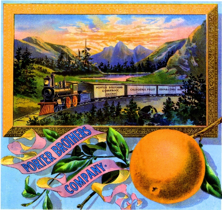 Los Angeles Porter Brothers Train Orange Citrus Fruit Crate Label Art Print