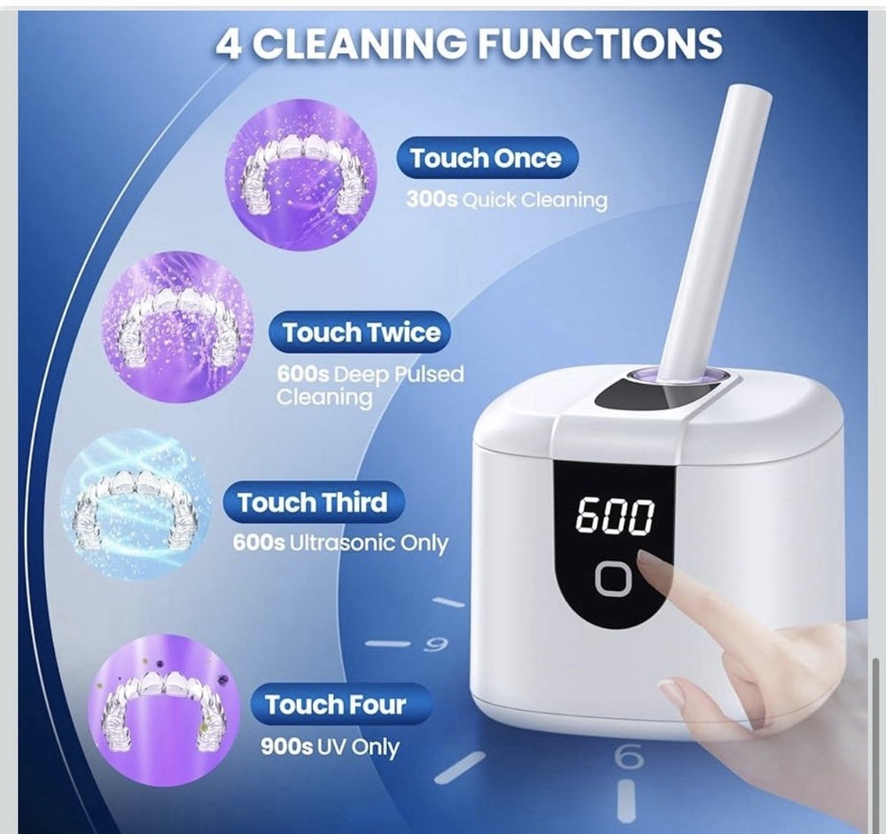 Ultrasonic Retainer Denture Cleaner Machine, 200ML, 4 Modes & Digital Timer