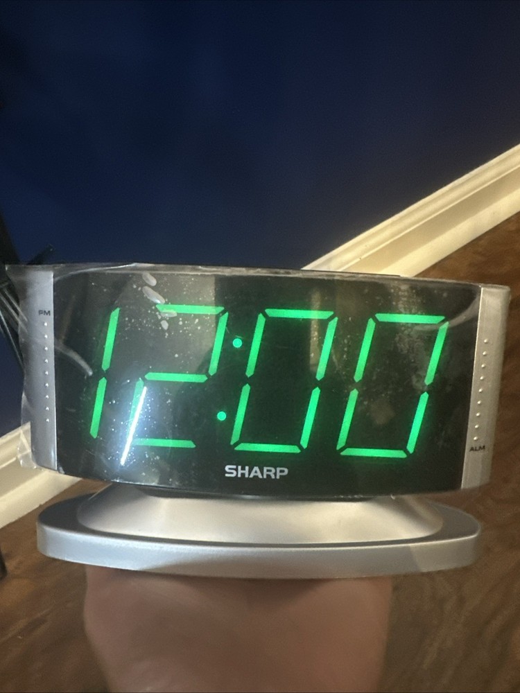 Sharp Model SPC033 Silver Alarm Clock Large Red Number Display Swivel EUC