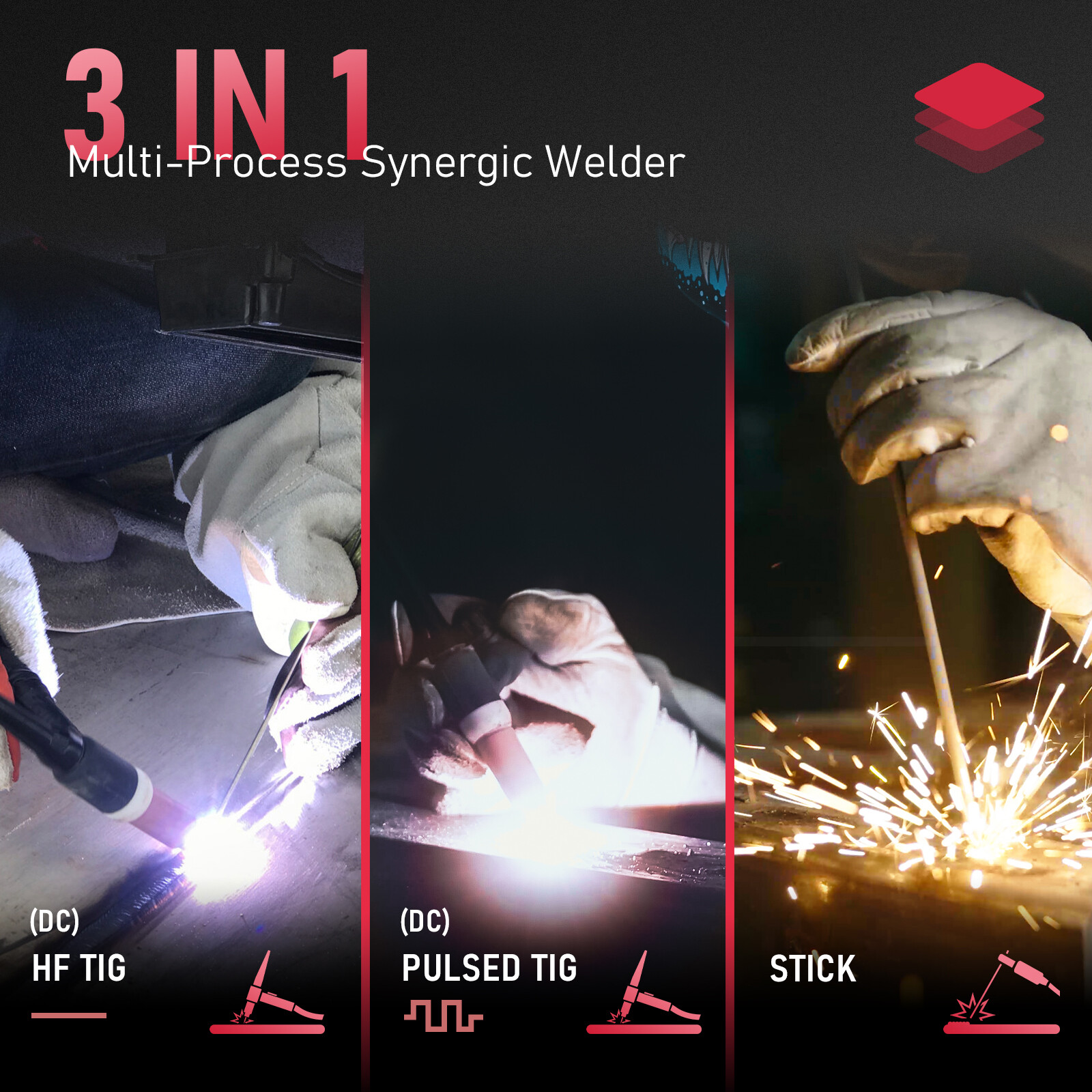 TIG Welder With Pulse 205Amp Large LED Display, STICK/DC TIG/PULSE TIG 3 In 1