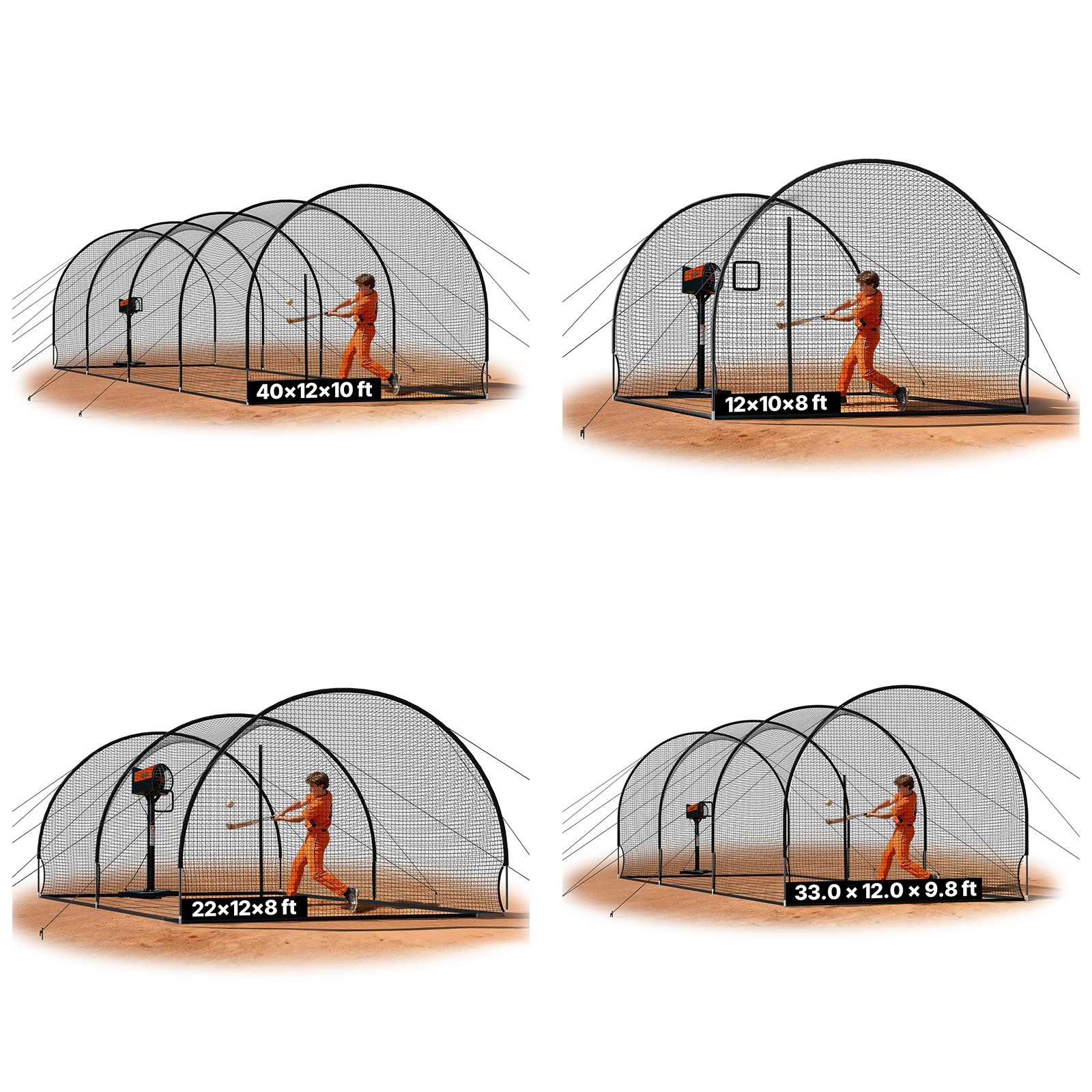 Uimoso Baseball Batting Cage 12/22.2/33/40 FT for Indoor and Outdoor Use