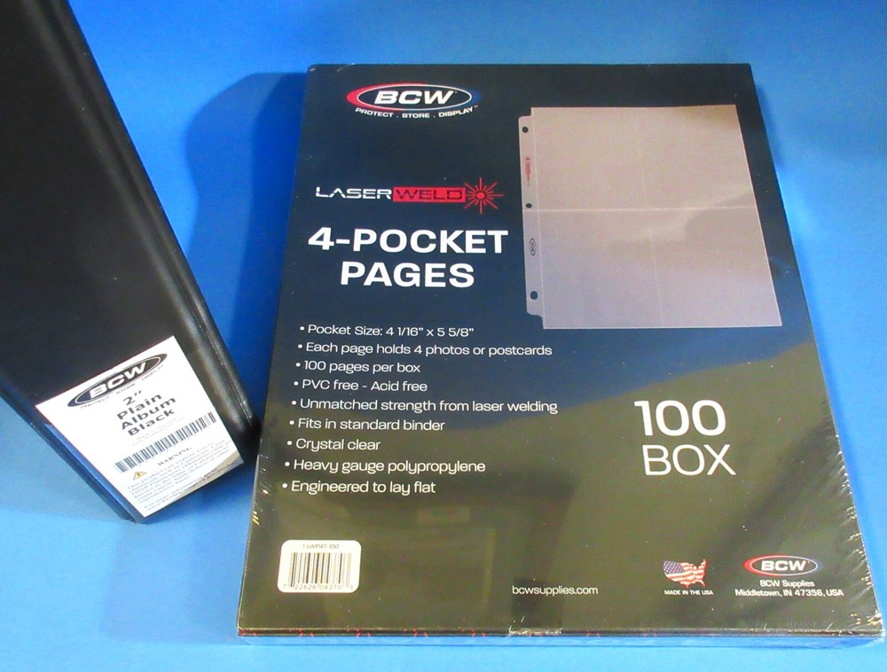 100 BCW LASERWELD 4-POCKET POSTCARD, PHOTO, OR SMALL COVER PAGES W/ALBUM