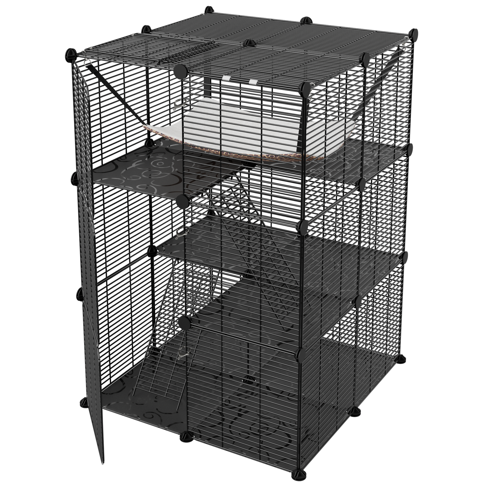 Large Cat Cage 3 Tier Indoor/Outdoor Cat Enclosure Pet Playpen with Hammock