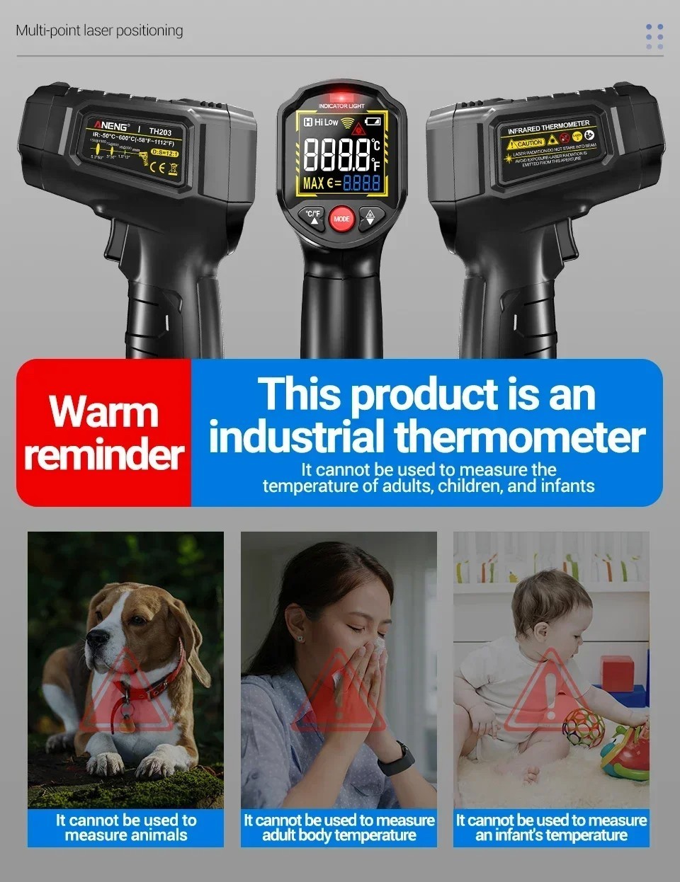 Infrared Thermometer LCD Digital Non-contact Laser IR Temperature Gun Temp Meter