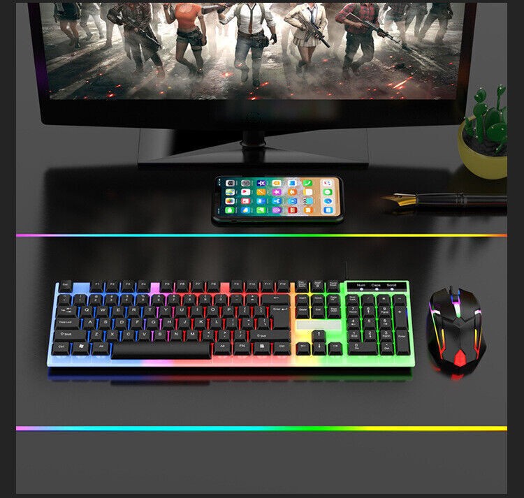 Gaming Keyboard And Mouse LED Light Backlit Mechanical Feel For Computer Desktop