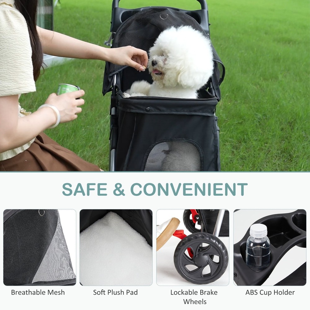Dog Stroller with 3 Wheels, Foldable, Lightweight, and Durable, Ideal for Small
