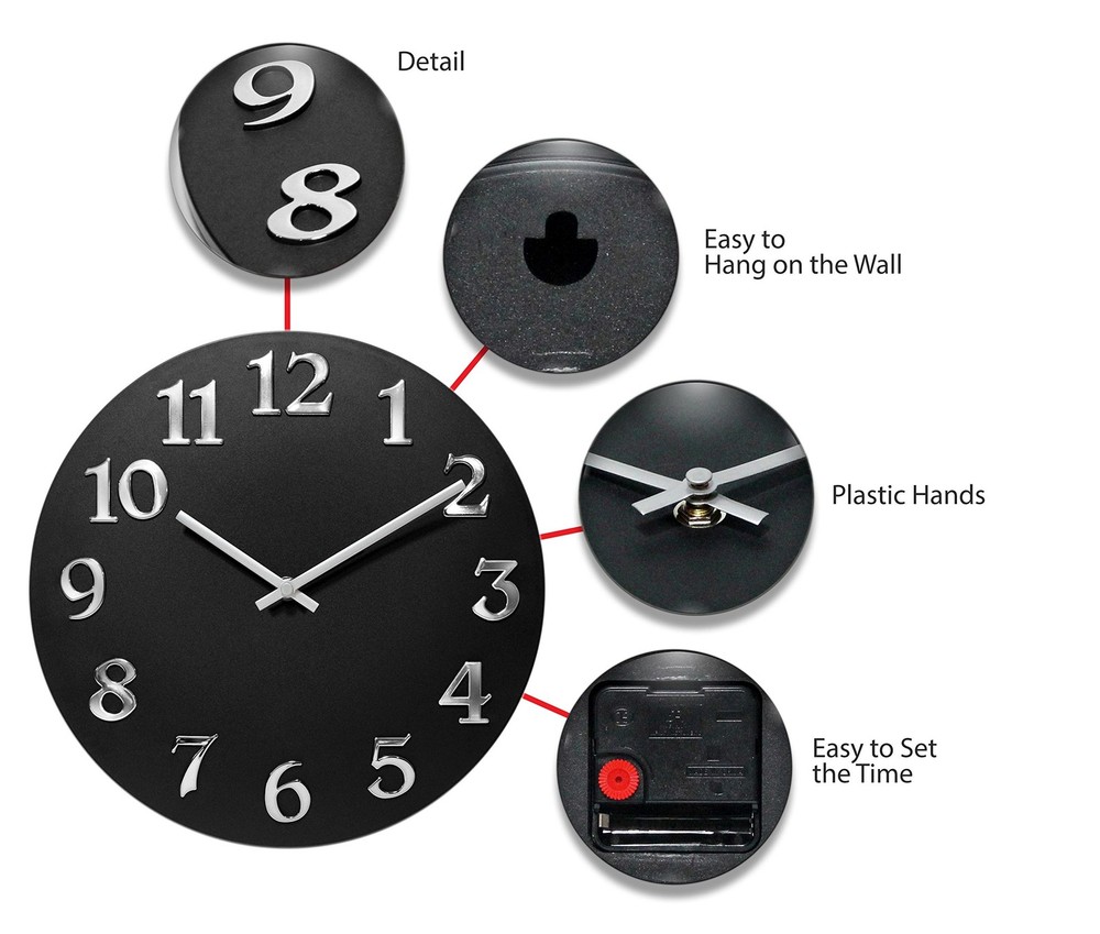 Infinity Instruments Vogue Round Black 12-inch Analog Wall Clock