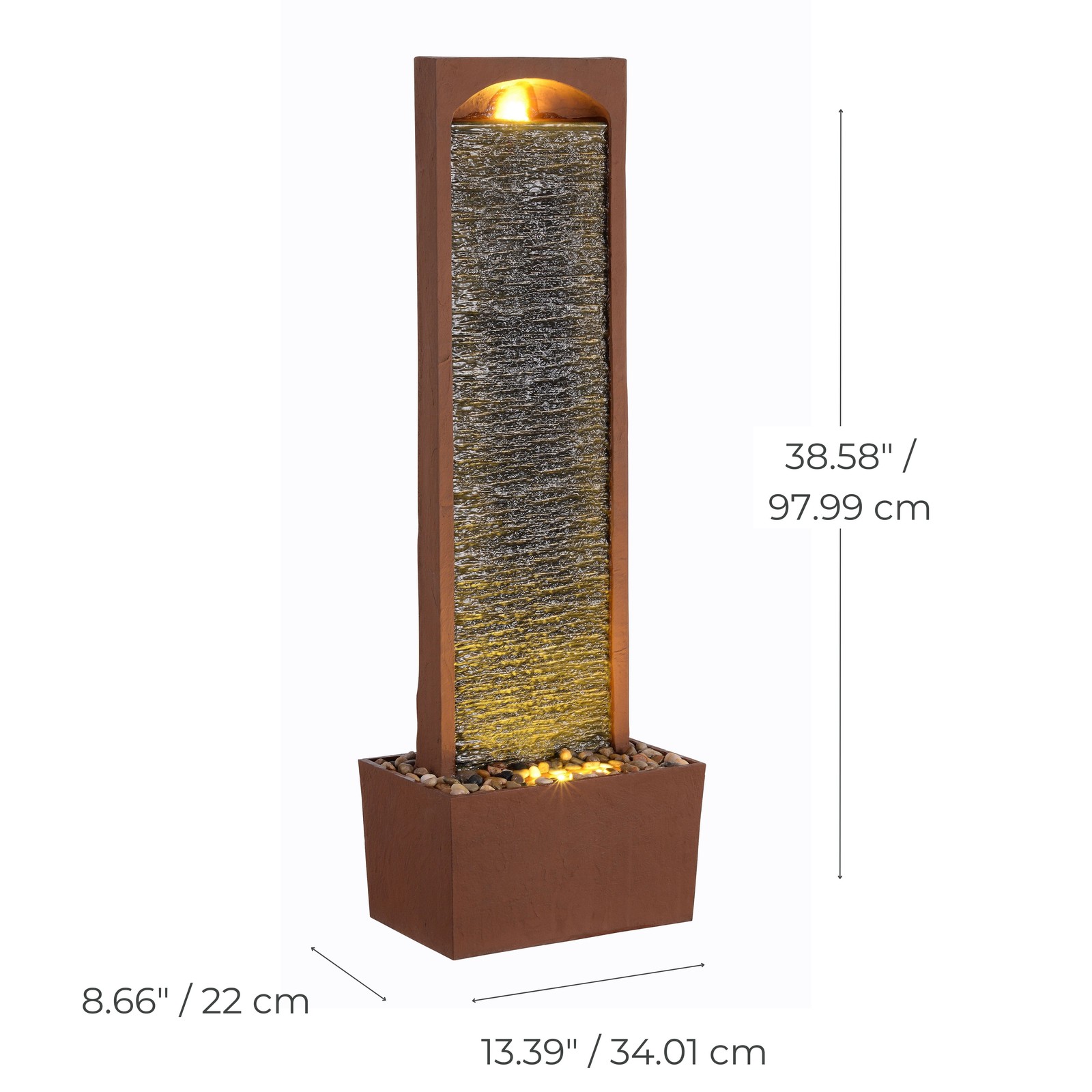 Teamson Home 38.5" Outdoor LED Waterfall Fountain, Red Rock