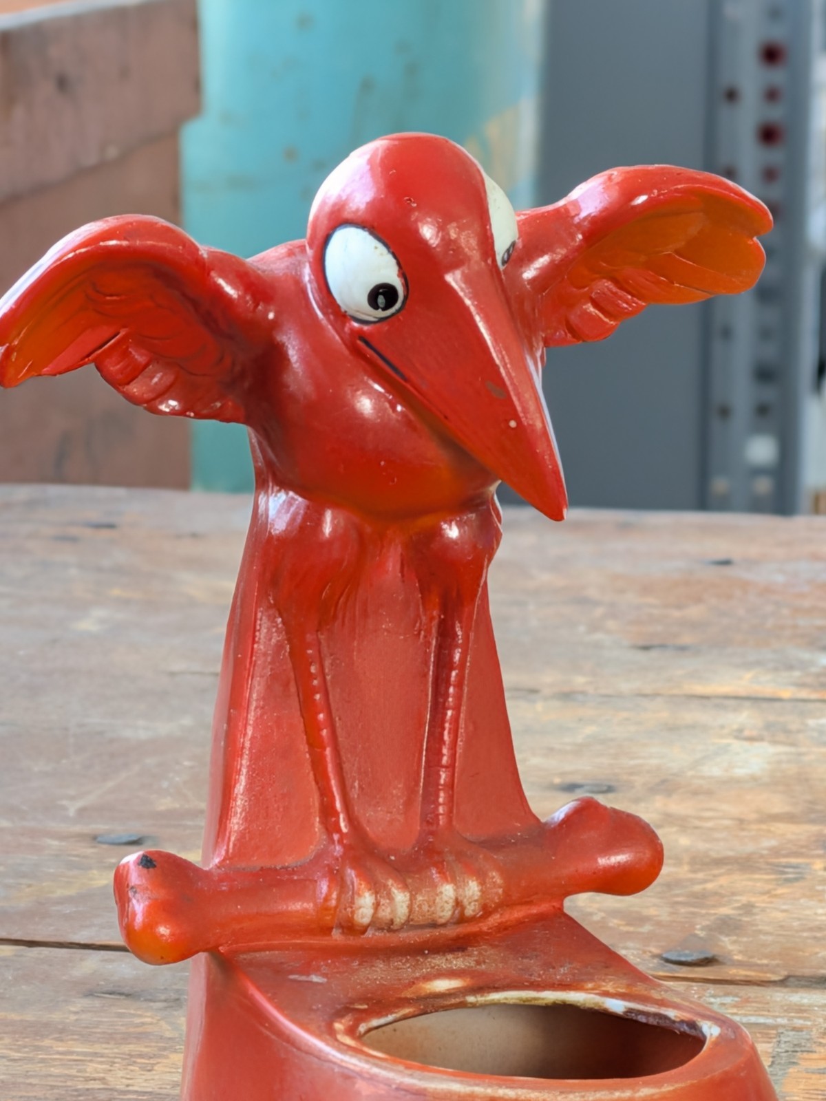 ***RARE*** Schafer Vater Vintage Halloween Red Crow w/Large Bone Ink Well Stand